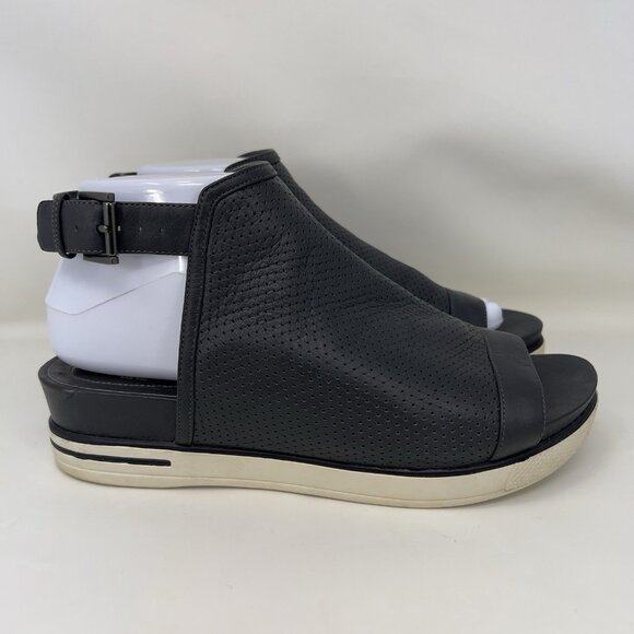 Eileen Fisher Snug Stretch Peep Toe Leather Bootie Sandals Black Women’s Size 8 - Picture 1 of 8